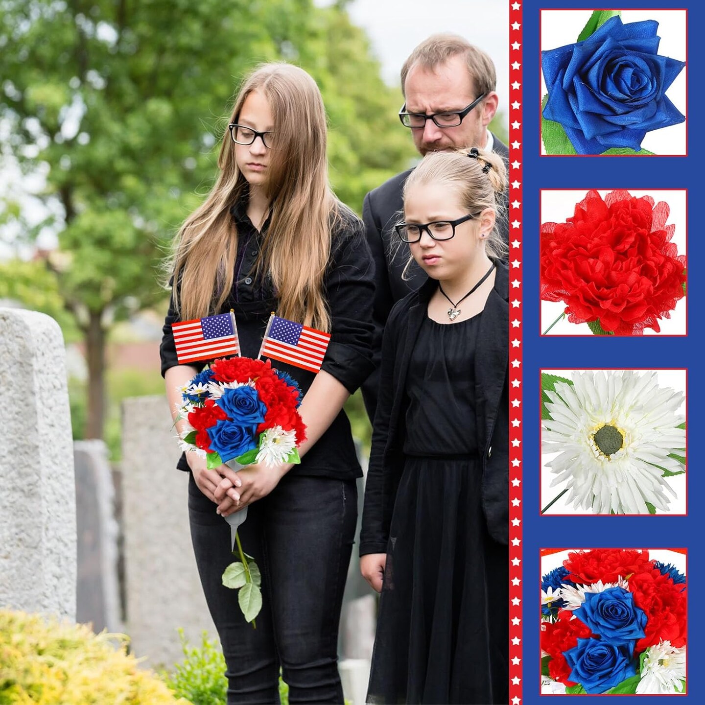 2 Set Artificial Memorial Day Flowers with Vase