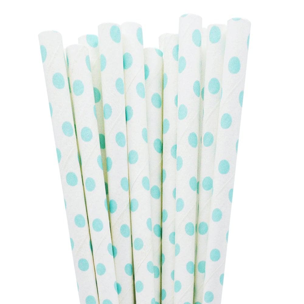 Bakell - White and Baby Blue Polka Dot Cake Pop Party Straws - 24pc