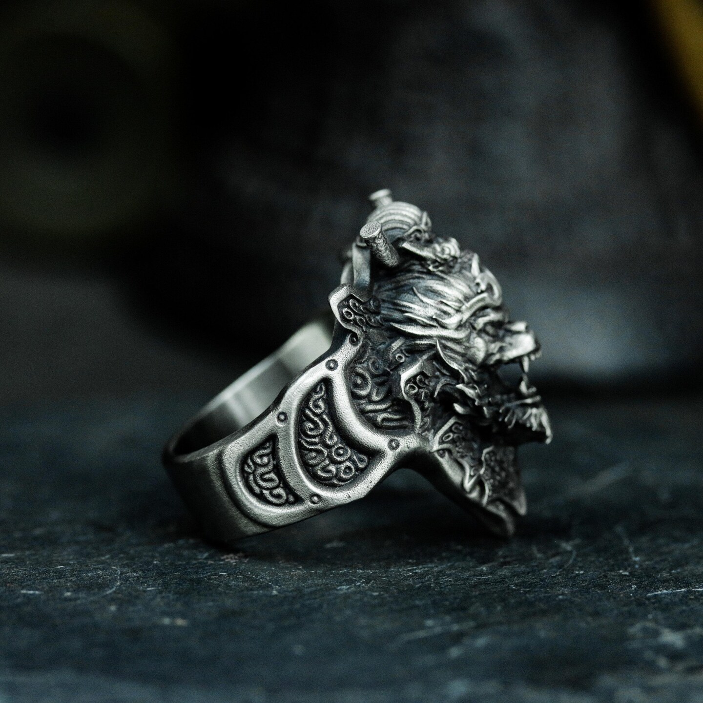 Demon Monkey King Ring with Tribal Armor - 925 Sterling Silver
