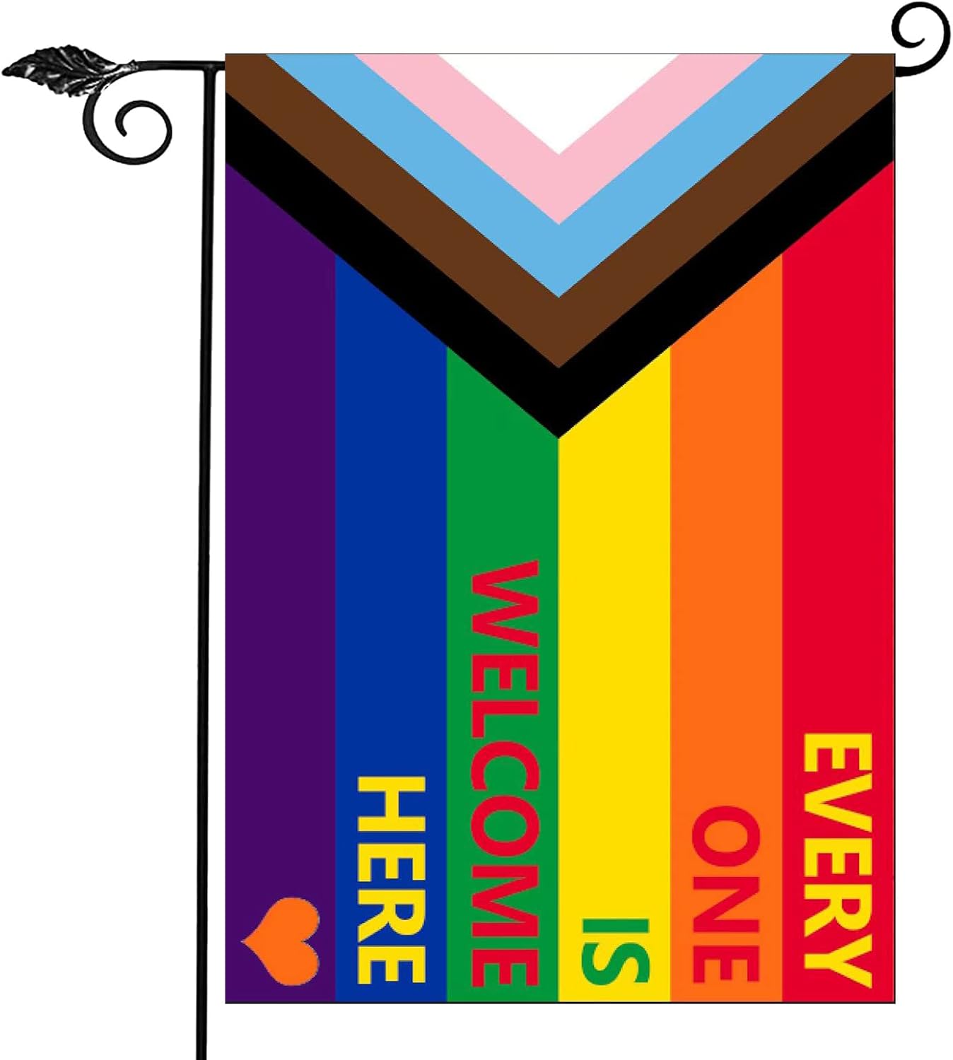 Progress Pride LGBTQ Garden Flag 12x18- Inclusive Progressive Pride Every One Is Welcome Here Small Rainbow Yard Flags for LGBT Lesbian Transgender Ally