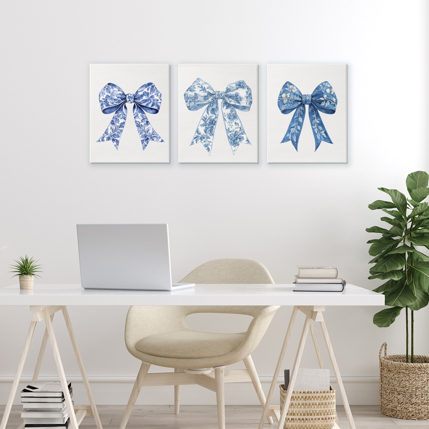 Stupell Industries Vintage Toile Pattern Bows 3pc Canvas Set, design by Lettered and Lined