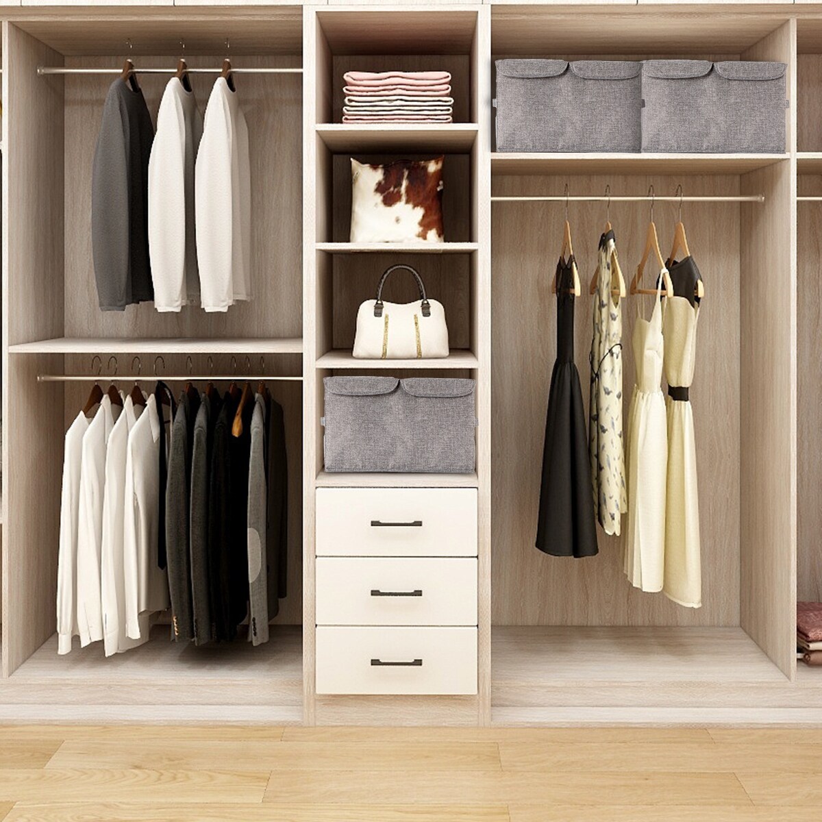 VUSIGN 8.8″ × 11.2″ Wardrobe Flip‑Top Storage Box Small Dark Gray – Dual‑Lid Fabric Organizer Bin with Divider, Collapsible & Stackable