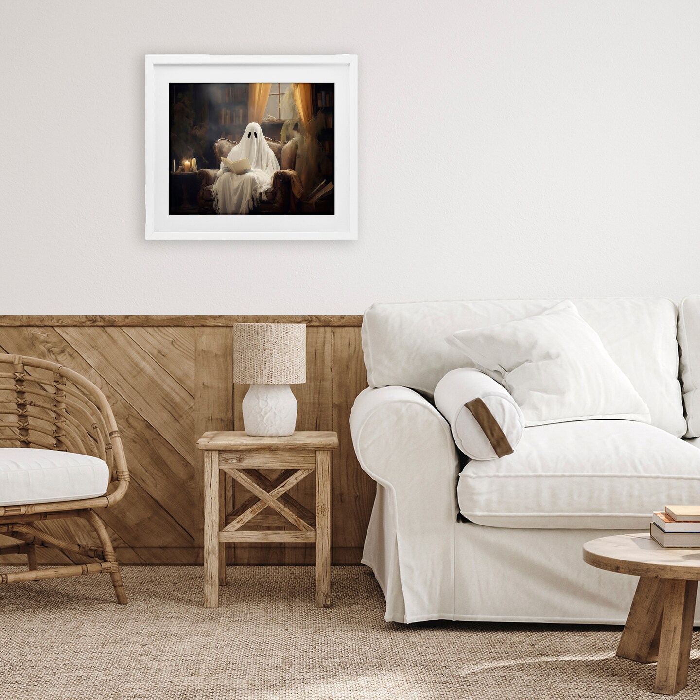Stupell Industries Peaceful Reading Ghost Framed Print Under Glass, design by LSR Design Studio