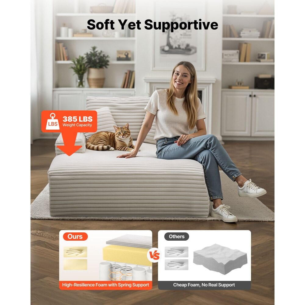 Faux Fur Chaise Lounge with High-Resilience Sponge, Springs and Pillows