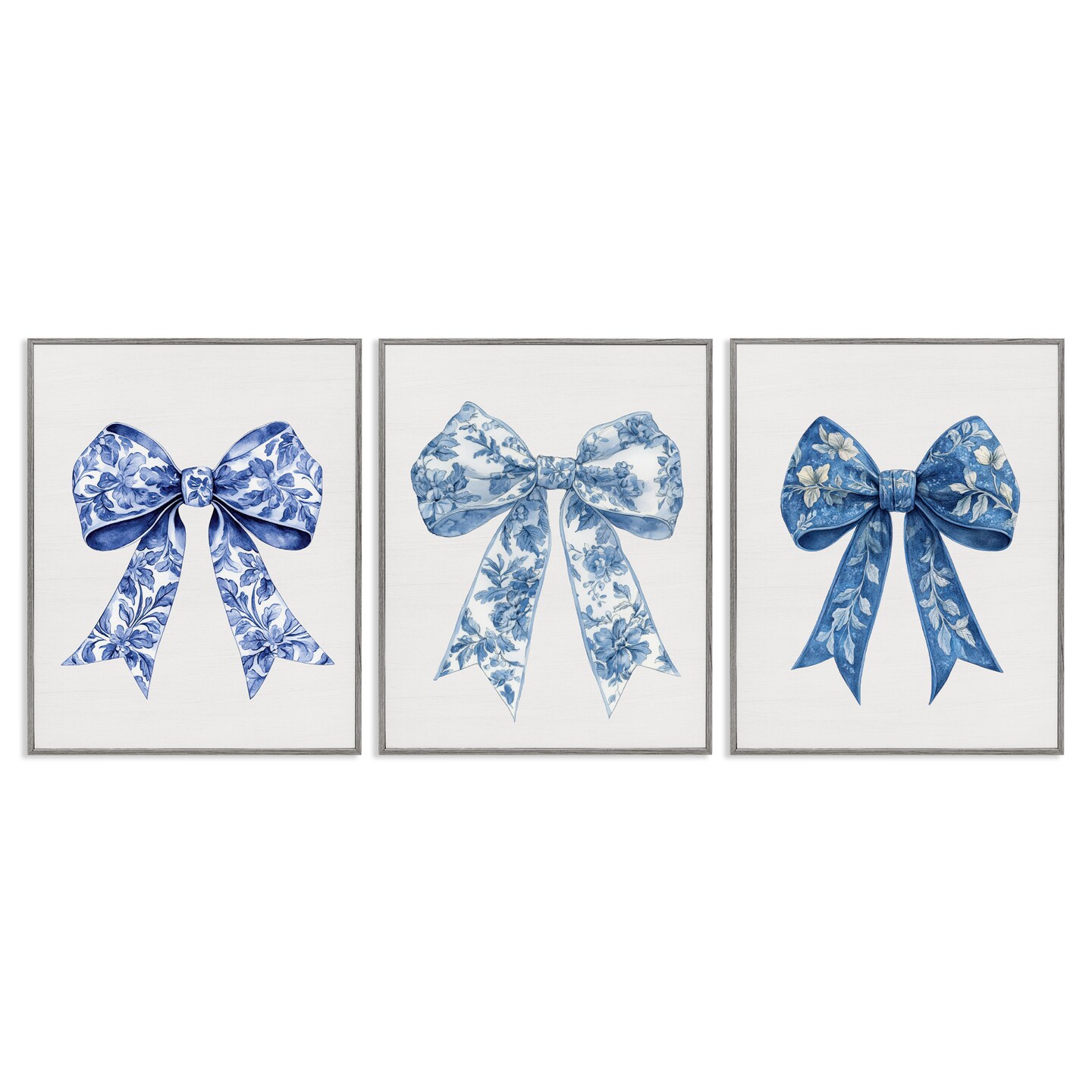 Stupell Industries Vintage Toile Pattern Bows 3pc Framed Giclee Set, design by Lettered and Lined