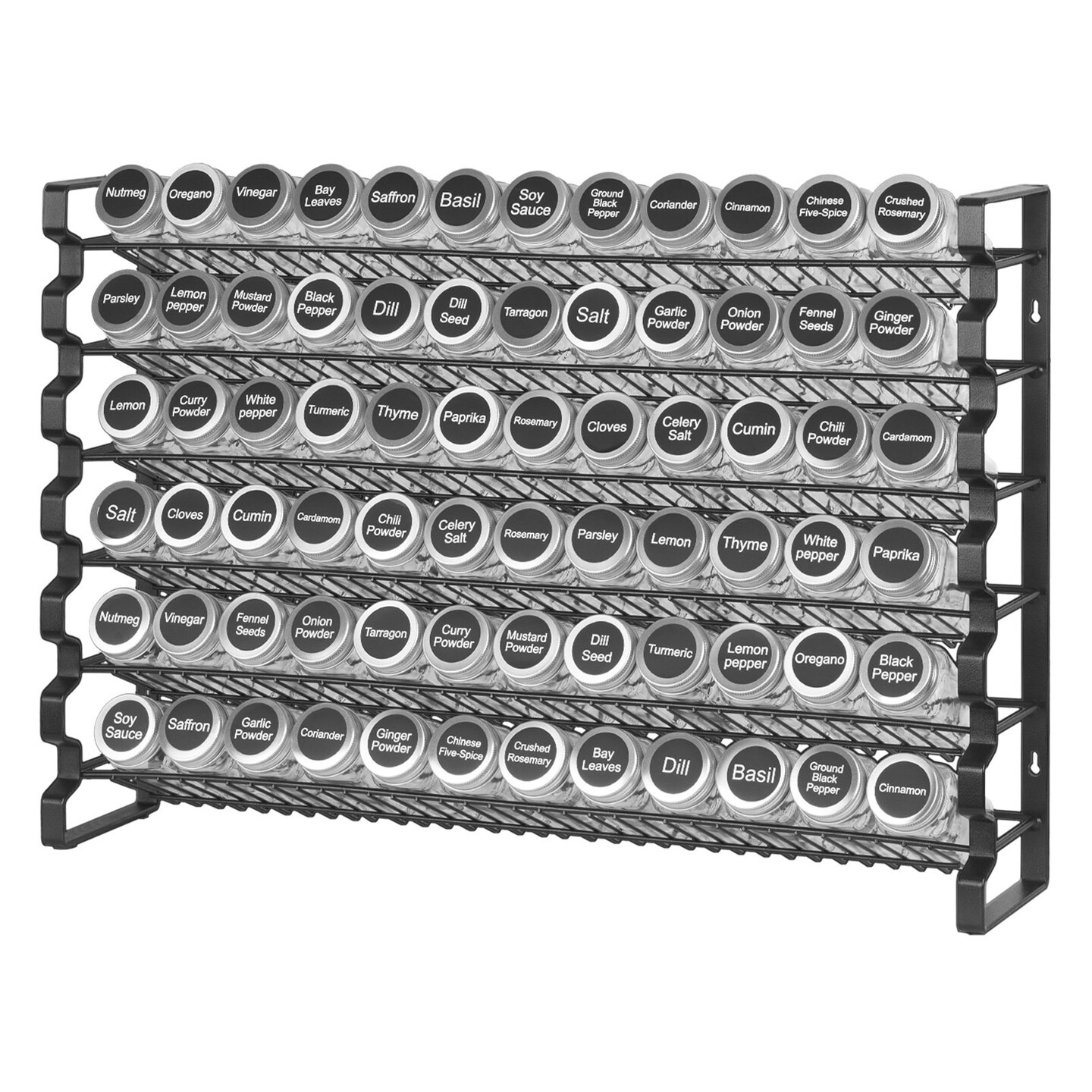 Steel Spice Rack Organizer with 36 Glass Jars Wall Mounted or Countertop Storage Shelf