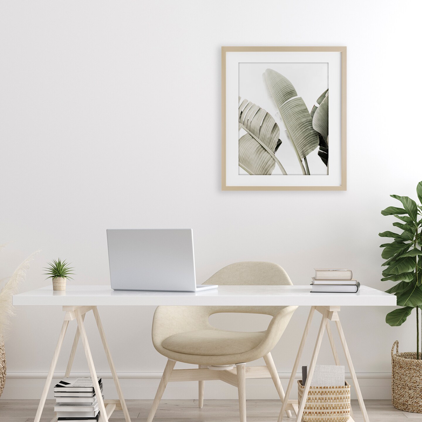 Stupell Industries Muted Banana Leaves Framed Print Under Glass, design by Sisi and Seb