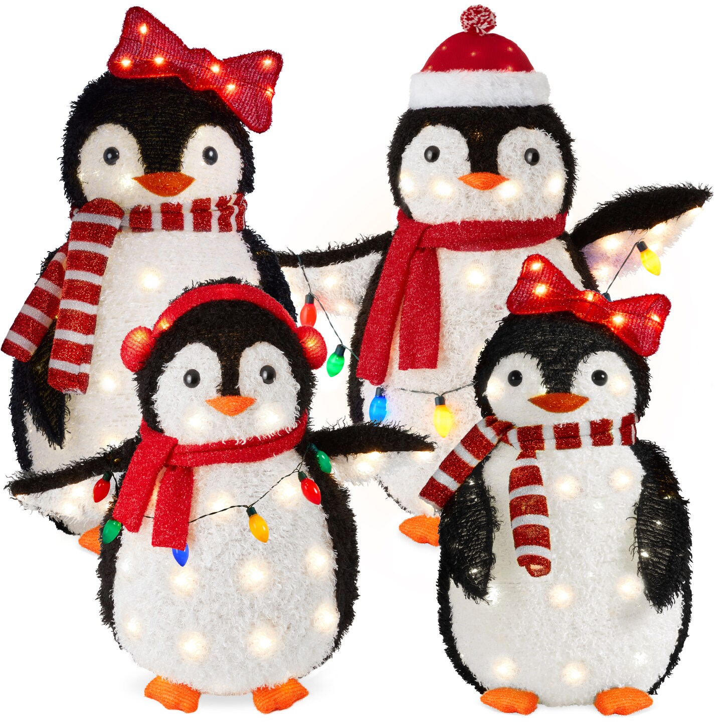 Best Choice Products 4-Piece Lighted 3ft Pop-Up Penguin Family