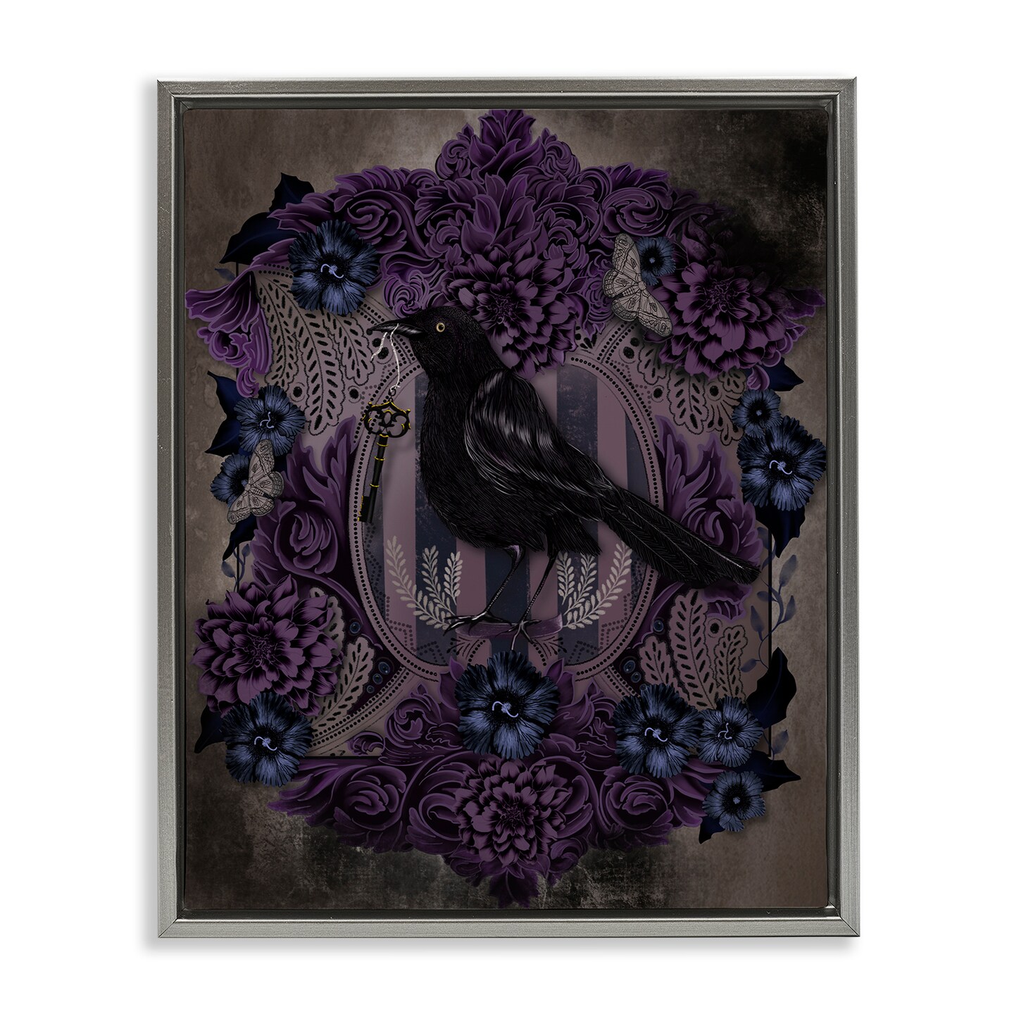Stupell Industries Raven with Gothic Florals Floating Frame, design by Lori Mosley