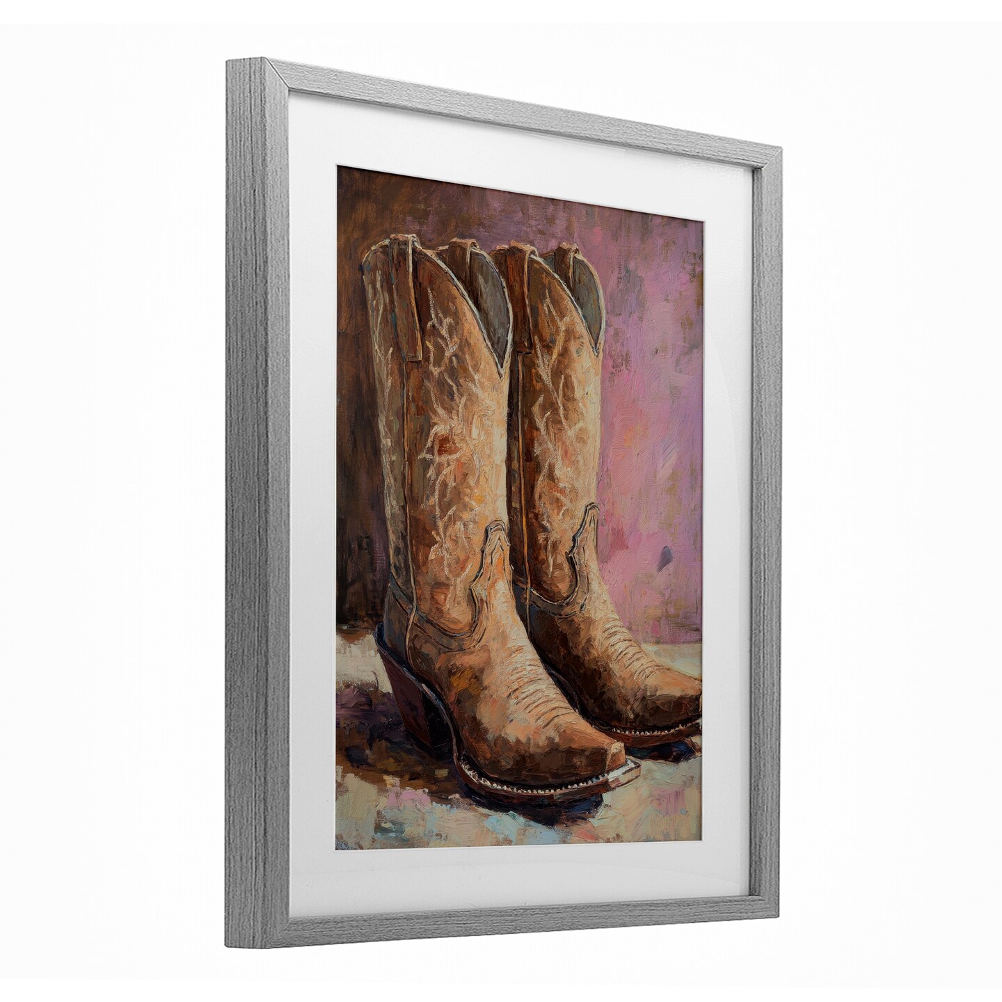 Stupell Industries Distressed Brown Cowboy Boots Framed Print Under Glass, design by Petal Prints Design