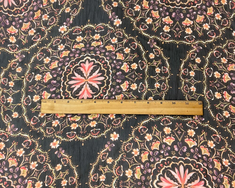 Black-Multi Poly Floral Printed Yoryu Chiffon Woven Fabric By the Yard