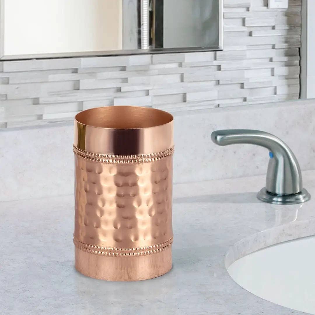 Stainless Steel Bathroom Tumbler Cup | Decorative Rinse Cup,Drinking Glass,Toothbrush & Makeup Brush Holder for Vanity Countertops,Sink & Desk | Copper Finish