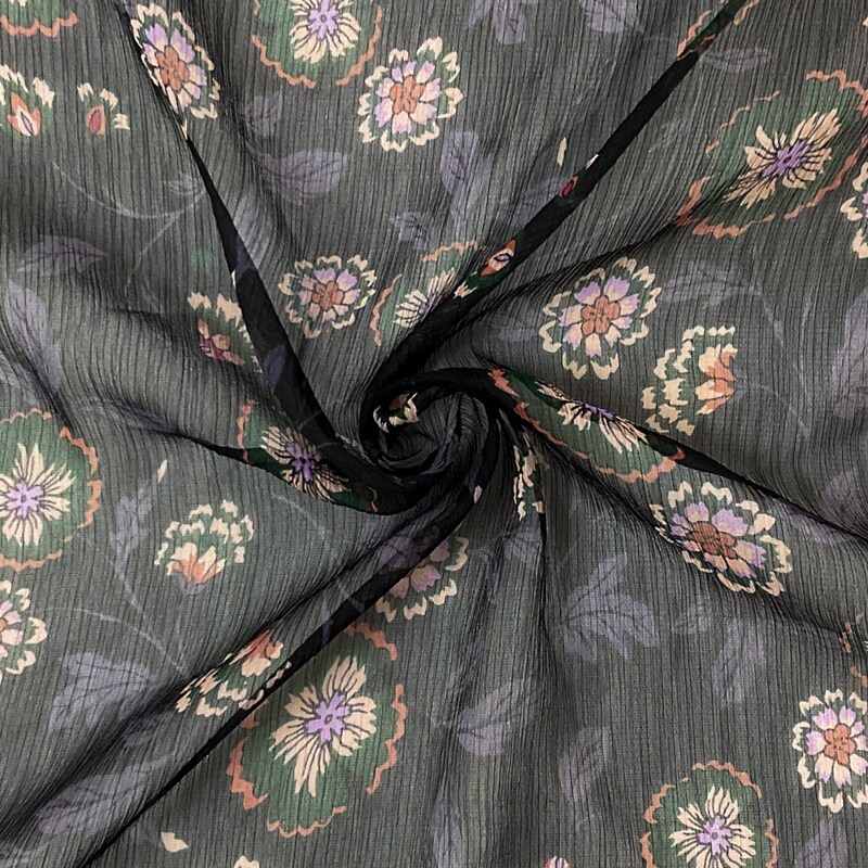 Black-Purple-Multi Poly Floral Printed Yoryu Chiffon Woven Fabric By the Yard