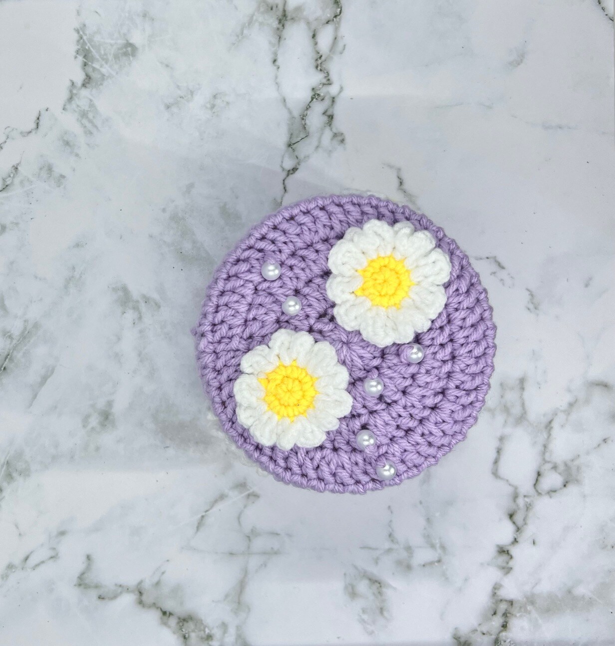 Lavender Daisy Crochet Trinket Box | Handmade Floral Keepsake with
