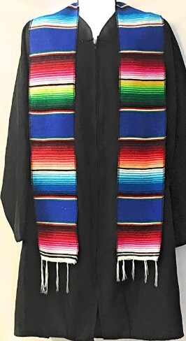 1 Yard Multicolor Mexican Serape Graduation Stole Sash Woven Handmade Fabric with Fringe 5 Inch Width
