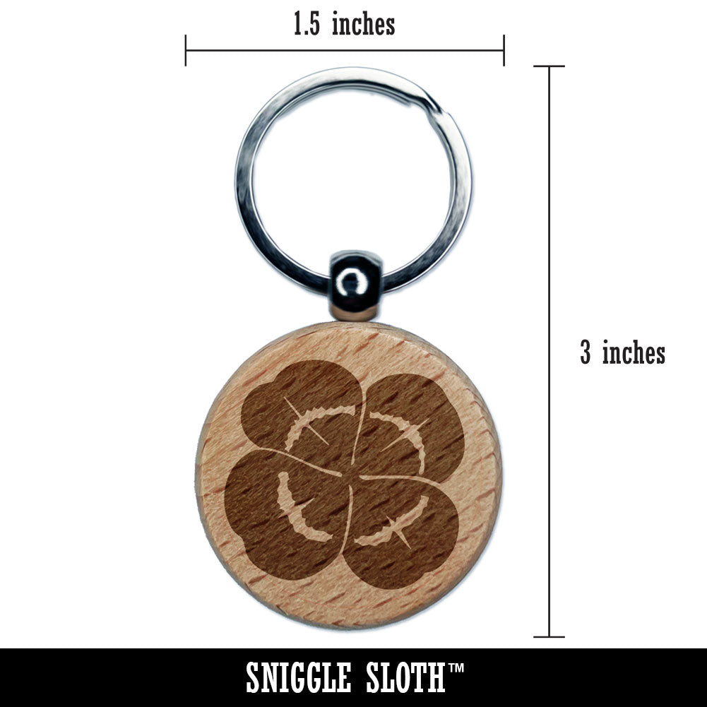 Realistic Shamrock Four Leaf Clover Engraved Wood Round Keychain Tag Charm