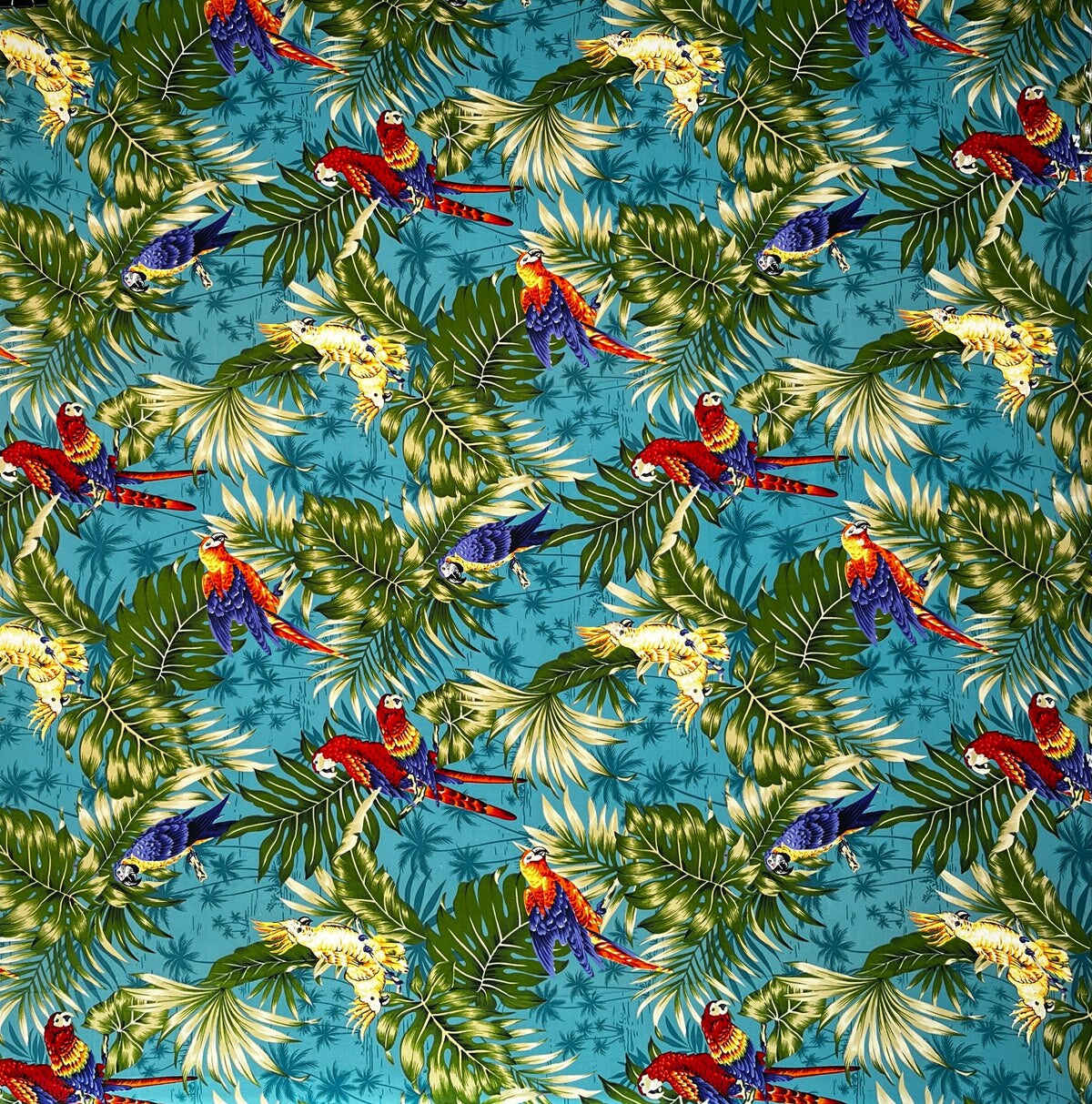 1 Yard Parrots Split Monstera Palm Leaves Tropical Peachskin Fabric for Clothing 45 Inch Width