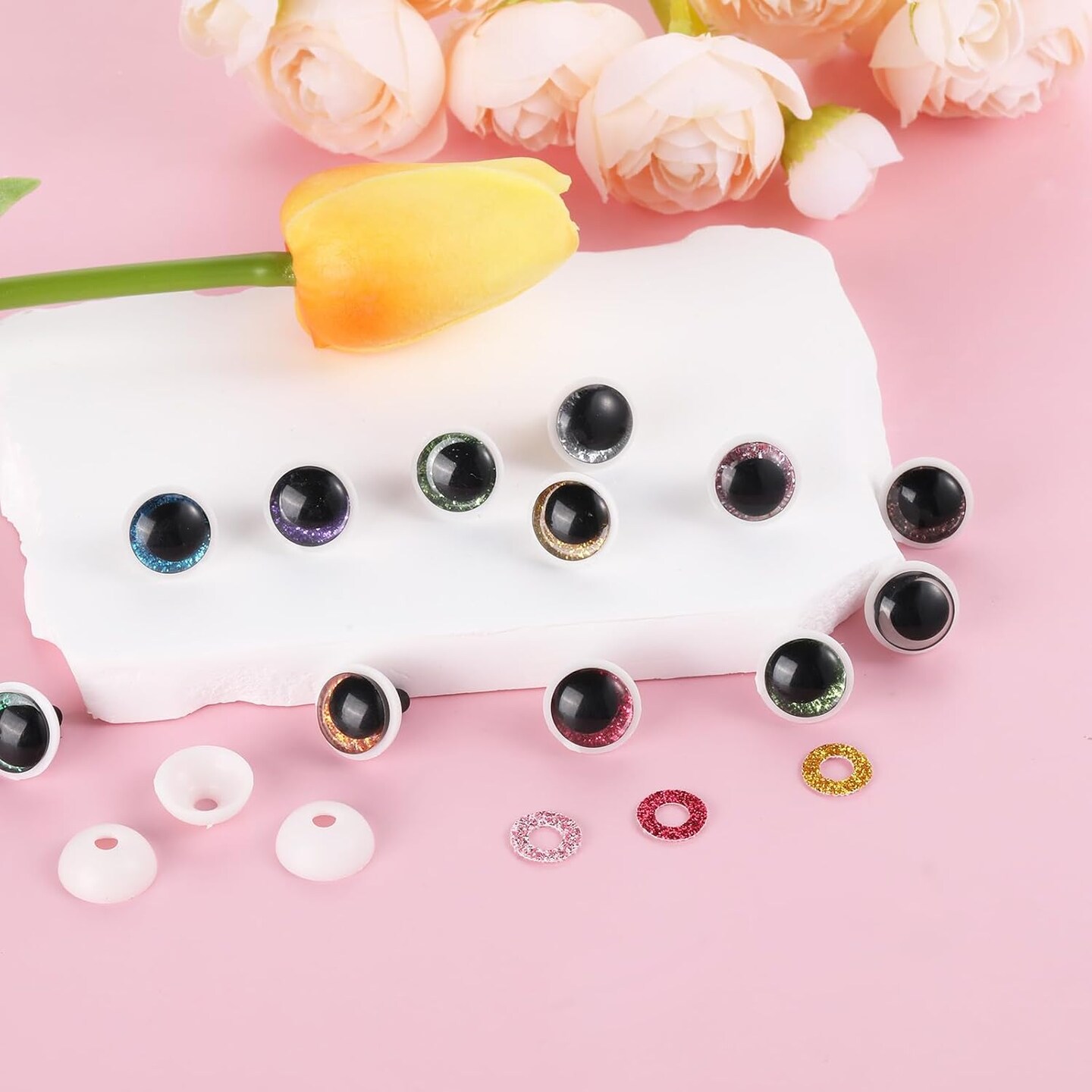 120-Piece 12mm 3D Glitter Safety Eyes with Washers – Multi-Color Plastic Eyes for Amigurumi, Crochet Dolls, Plush Toys & DIY Crafts