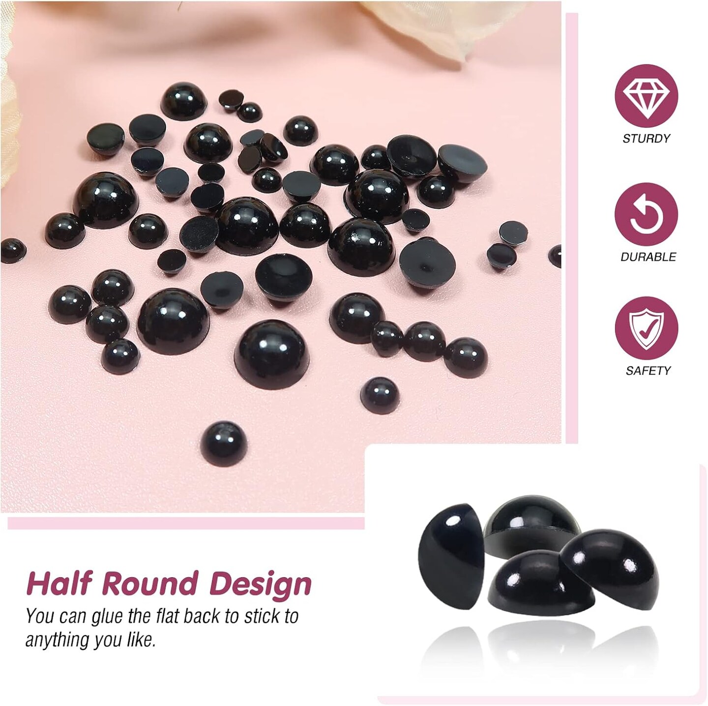 830pcs Round Black Plastic Doll Eyes – 3mm to 16mm Flatback Button Craft Eyes for Amigurumi, Plush Animals, and DIY Dolls