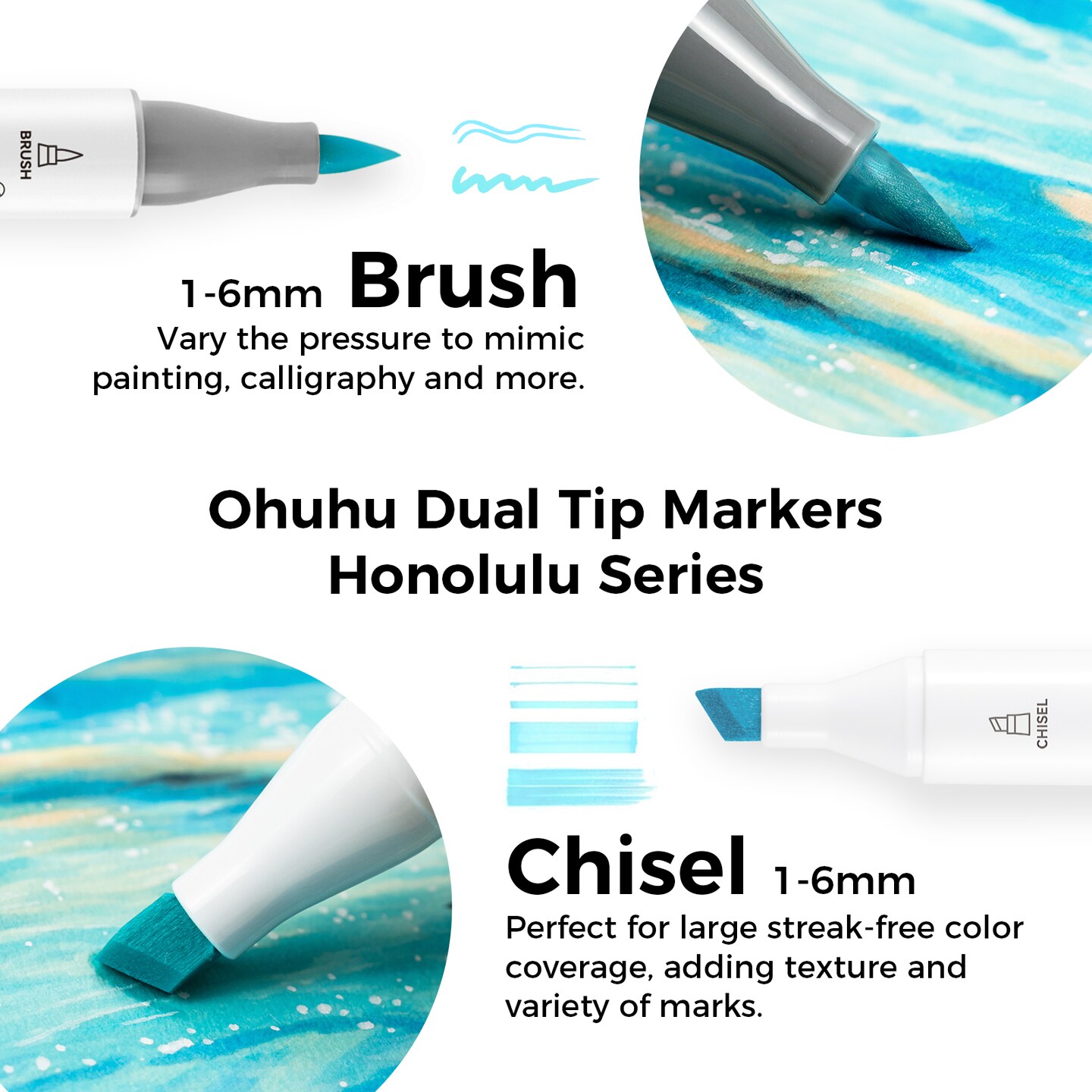 Ohuhu Honolulu 48/96 Pastel Colors Markers Alcohol Based - Brush &#x26; Chisel Dual Tips - Sweetness &#x26; Blossoming Color Sets