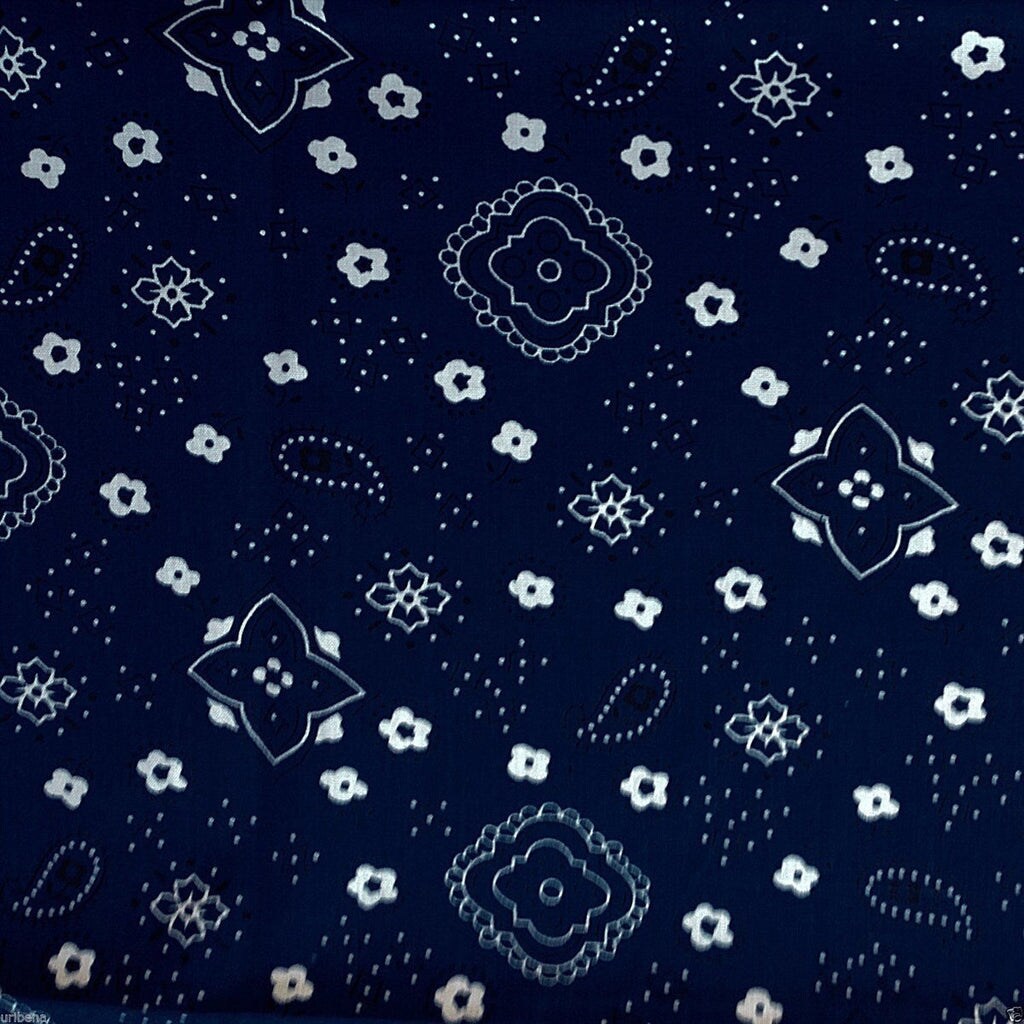 1 Yard DIY Bandana Print Fabric Soft Cotton Poly, Continuous Yardage, Machine Washable 58/59 Inches Wide