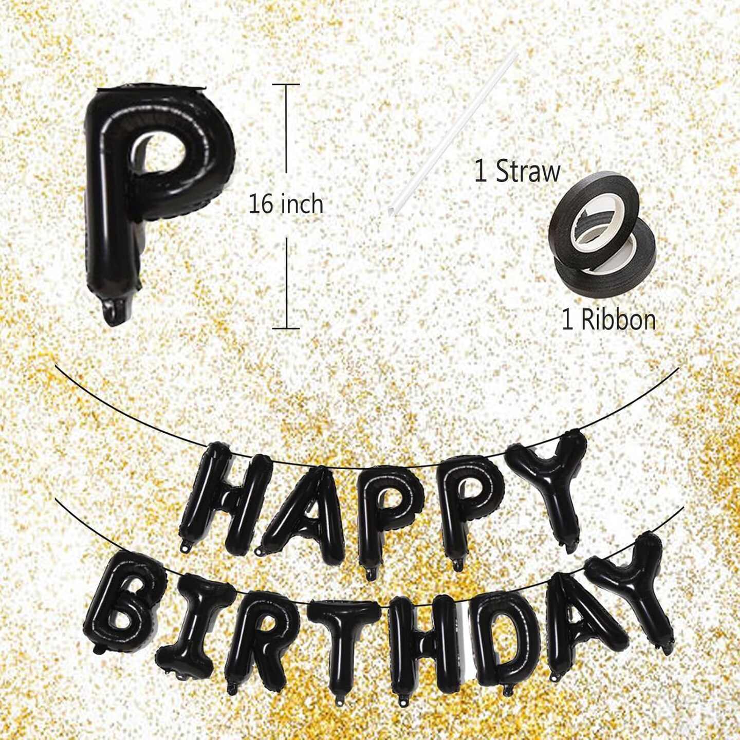 Happy Birthday Balloon Letters - Black, 16 Inch