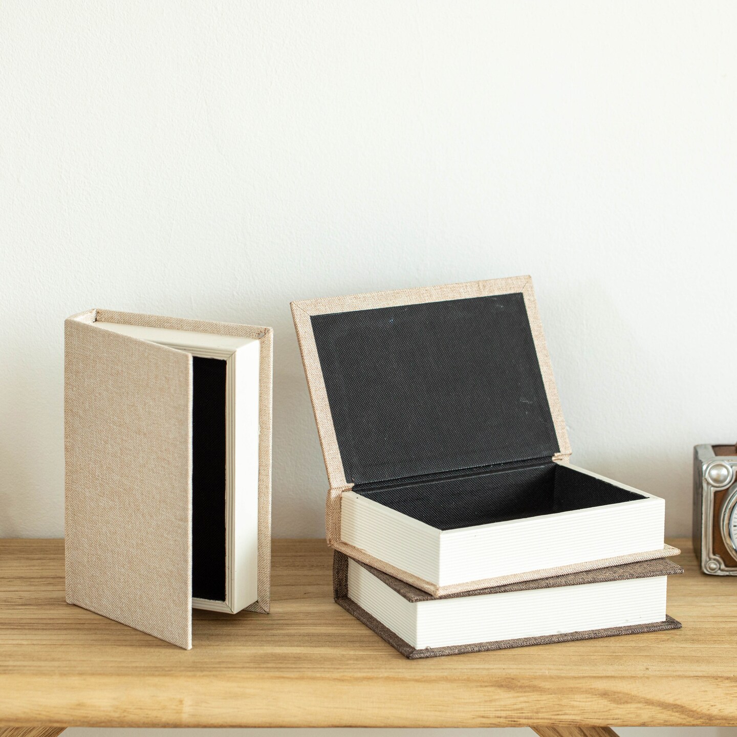 Vintiquewise 8" Classic Linen-Covered MDF Book Box Vintage-Style Decorative Storage Case for Keepsakes Jewelry Trinkets & Documents Elegant Home Decor Accent for Shelves Desks or Coffee Tables