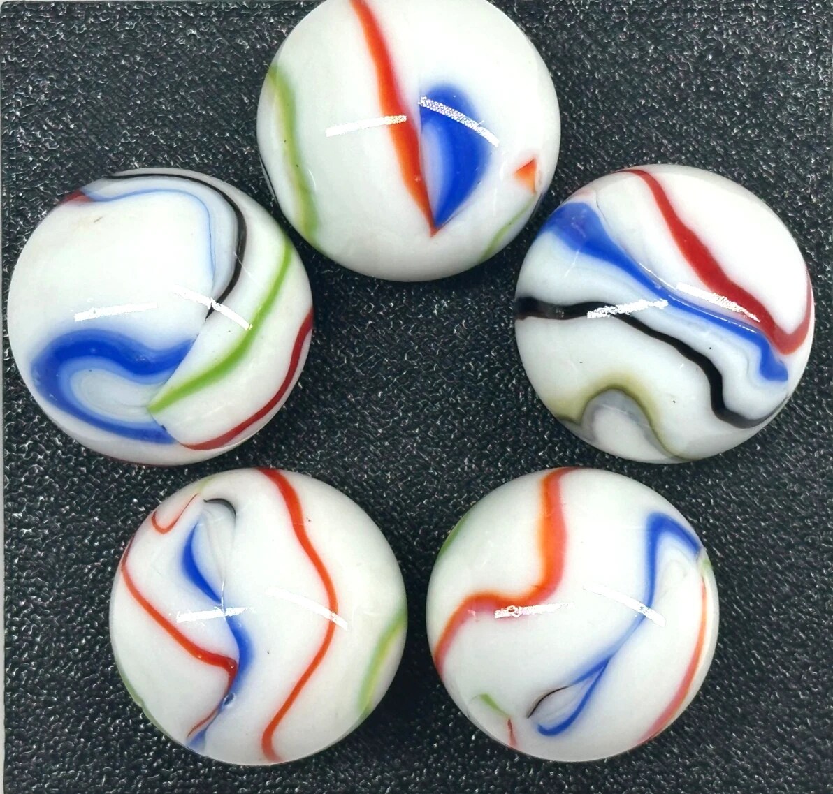 TIE-DYE White/Red/Blue/Green Glass Marbles 25mm (1 inch) SHOOTER Taw Lot
