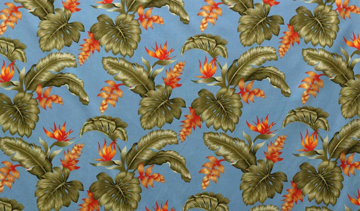 1 Yard Monstera Banana Leaf Birds Paradise Orange Ginger Cotton Upholstery Fabric 36in L x 56in W