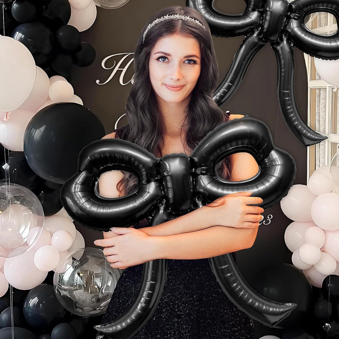 4 Pcs Bow Birthday Decorations Black Bow Balloons Bow Party