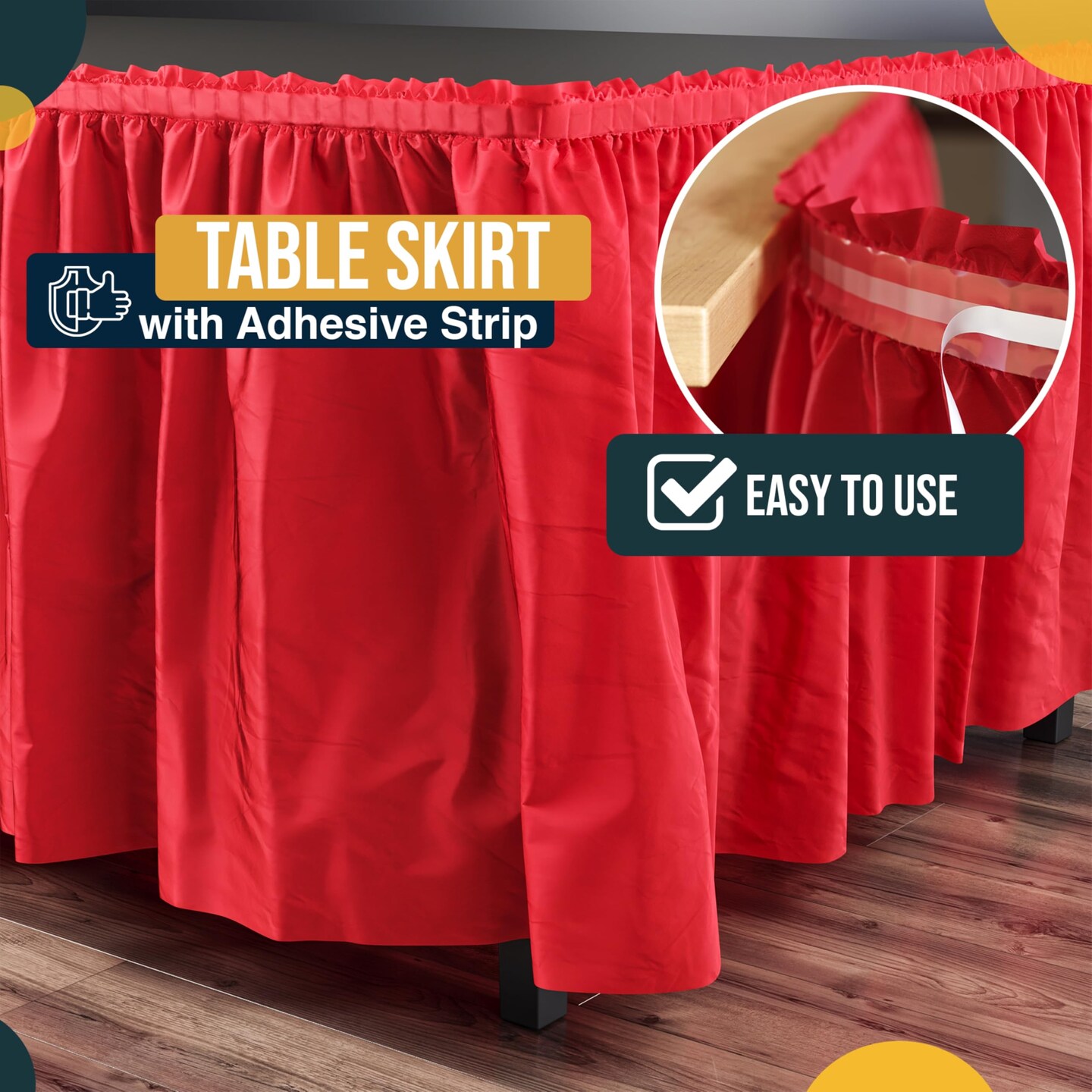Ruffle Disposable Table Skirt 14 Ft Long Pleated Table Skirts with Adhesive Strip &#x2013; Fits 6ft+ Rectangle or Round Tables &#x2013; Ideal for Birthday Parties, Gender Reveal, Baby Showers &#x26; Event Decorations 6 pack by Exquisite