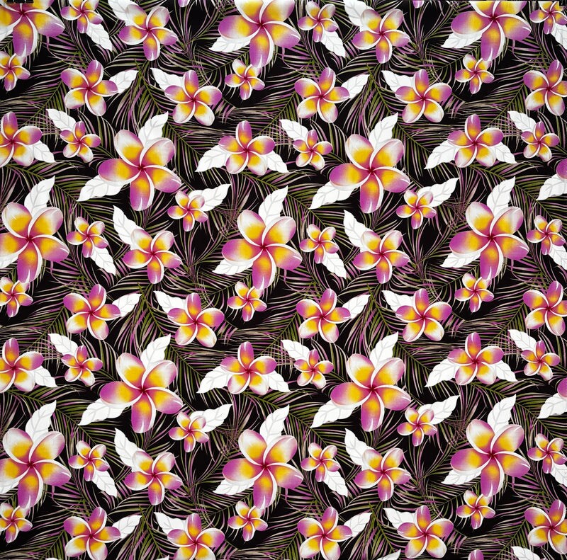 1 Yard Plumeria Flowers & Leaves Parallel Print Fabric Fabric 36" L x 45" W