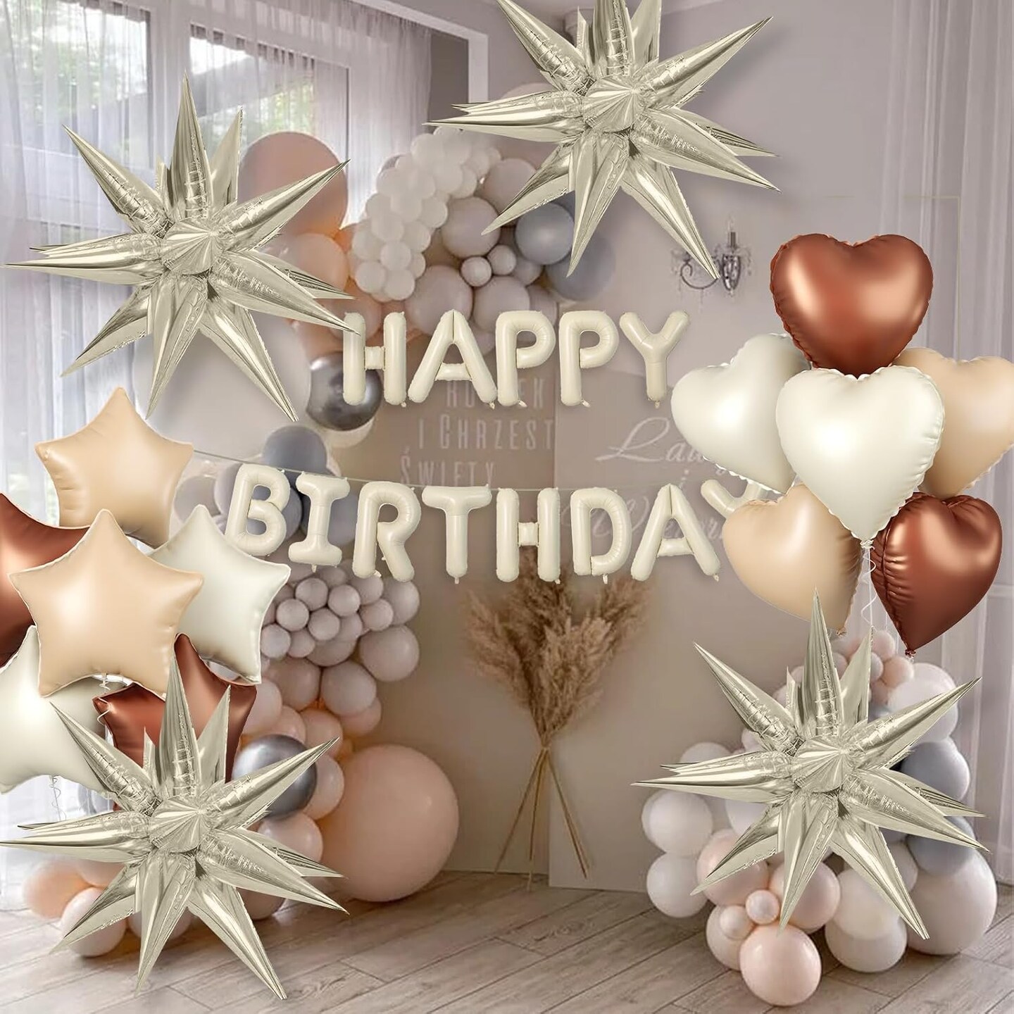 Cream Happy Birthday Balloons Banner | 16-Inch Foil Letters, Reusable Birthday Sign for Men, Women, Boys & Girls Party Decorations (Cream)