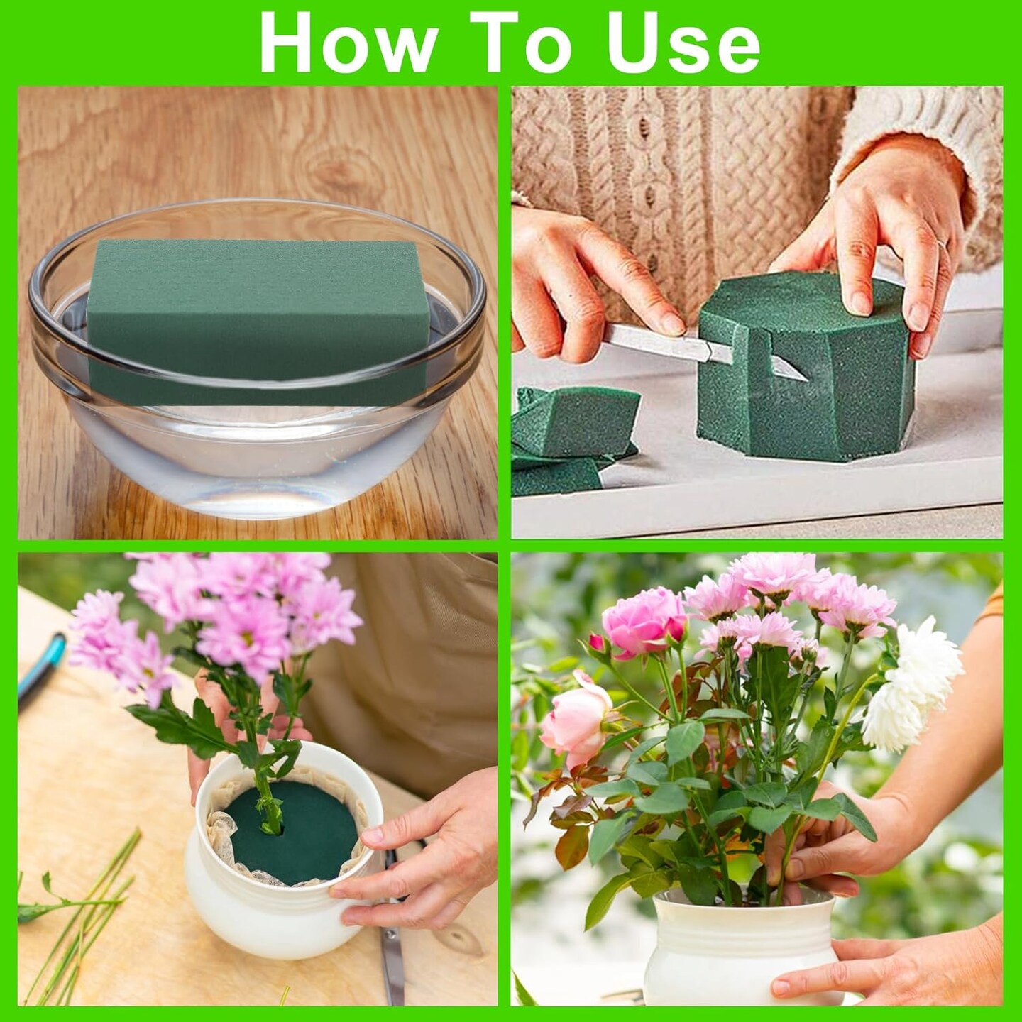 3 Pcs Floral Foam Bricks ,Mini Florist Flower Foam Green Blocks Supplies for Fresh and Artificial Flower Arrangements Crafts DIY