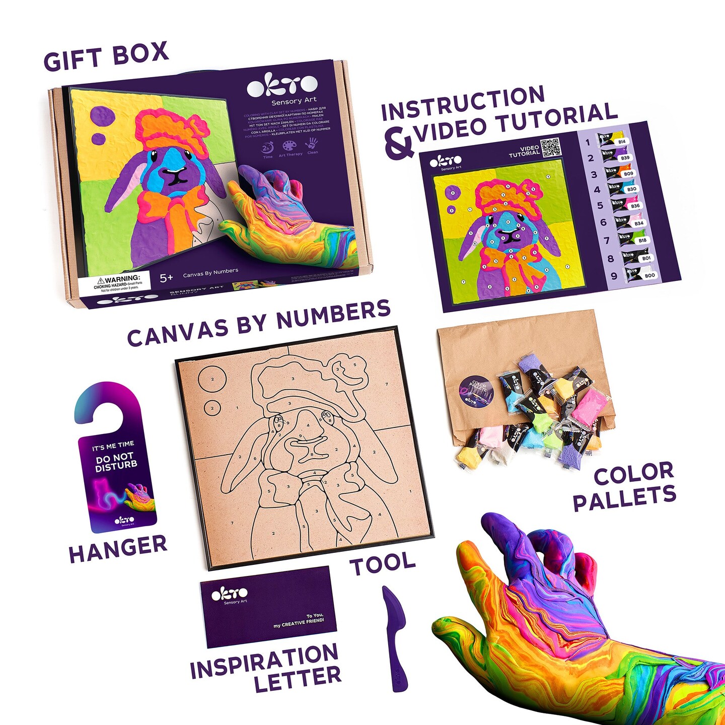 OKTO Clay-by-Numbers Kit &#x2013; &#x201C;Bunny&#x201D; (11.4&#x201D; x 11.4&#x201D;)