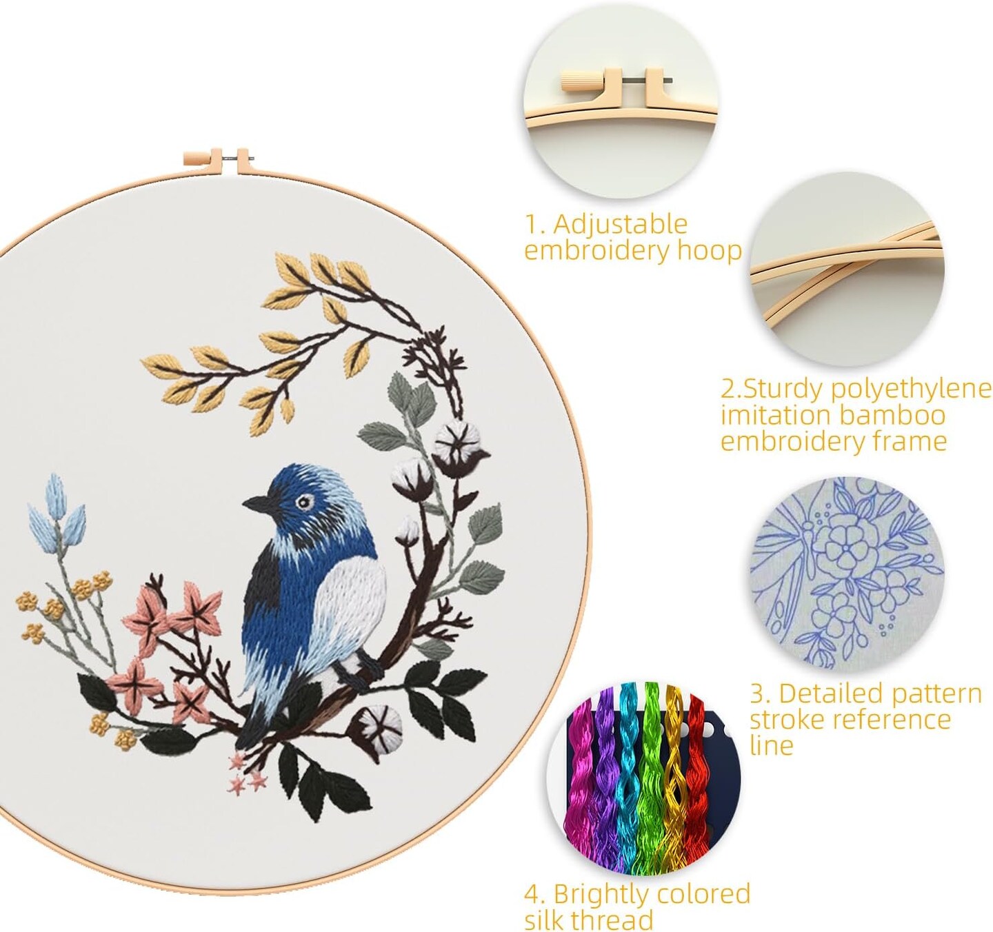 4 Sets Embroidery Kit for Beginners Adults Cross Stitch Starter Kits DIY Embroidery Kits