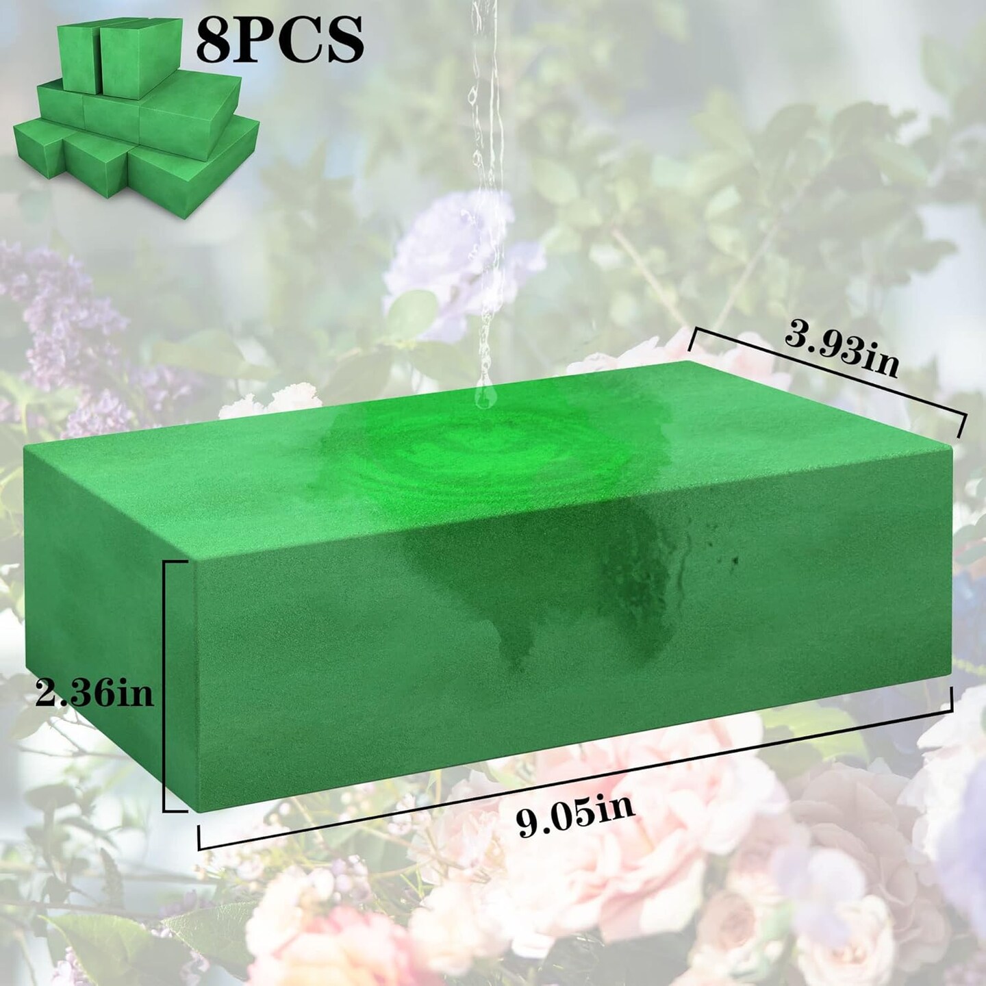 Pack of 4 Large Size Floral Foam Blocks for Fresh and Artificial Flowers (9&#x201D; L x 4&#x201D; W), Wet Florist Foam Blocks for Wedding Holiday Decorations (4 Pack)