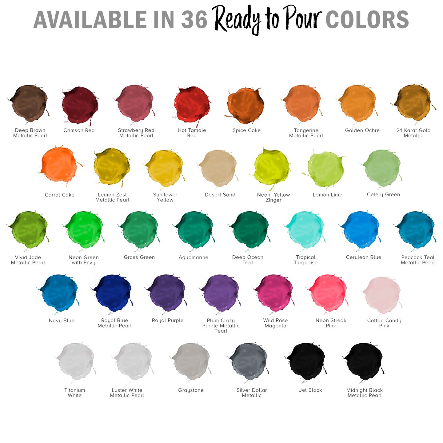 36 Color Metallic Ready to Pour Acrylic Pouring Paint Set, 2oz Bottles, Acrylic Paint Pour Supplies - Silicone Oil &#x26; Gloss Medium, Premium Pre-Mixed High Flow 8-Ounce Bottles