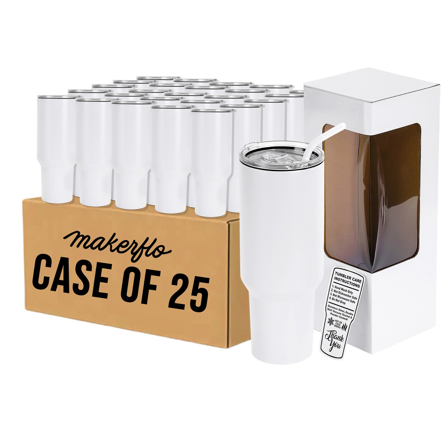 Makerflo 40 oz Powder Coated Tumbler with Sliding Splash &#x26; Leak Proof Lid and Handle Sold Separately, Ideal for Craft and Personalization (Laser Engraving, UV DTF, Epoxy, and Vinyl)