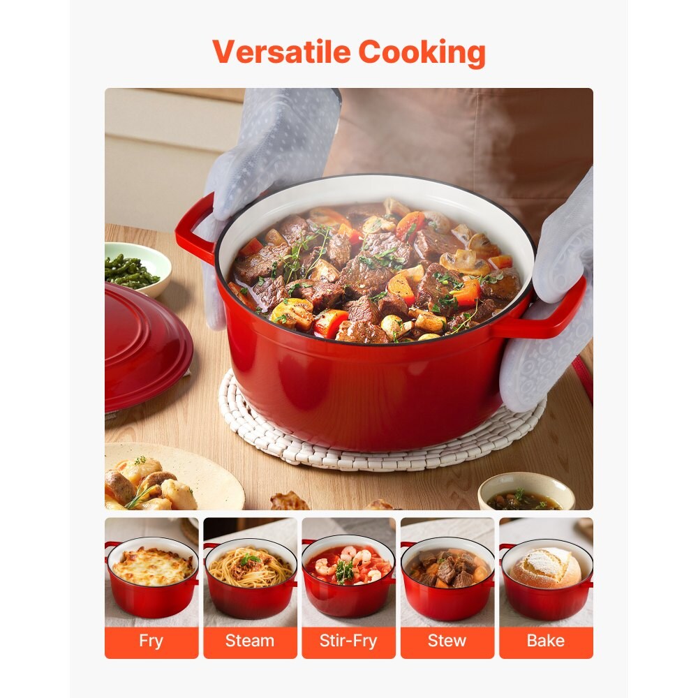 6 Quart Enameled Cast Iron Dutch Oven with Lid Dual Handles for Braising Stews Roasting