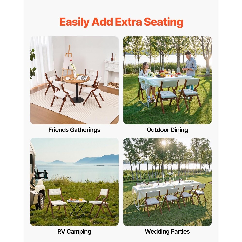 Wooden Folding Chairs with Cushion Portable Foldable Padded Dining Chairs for Kitchen