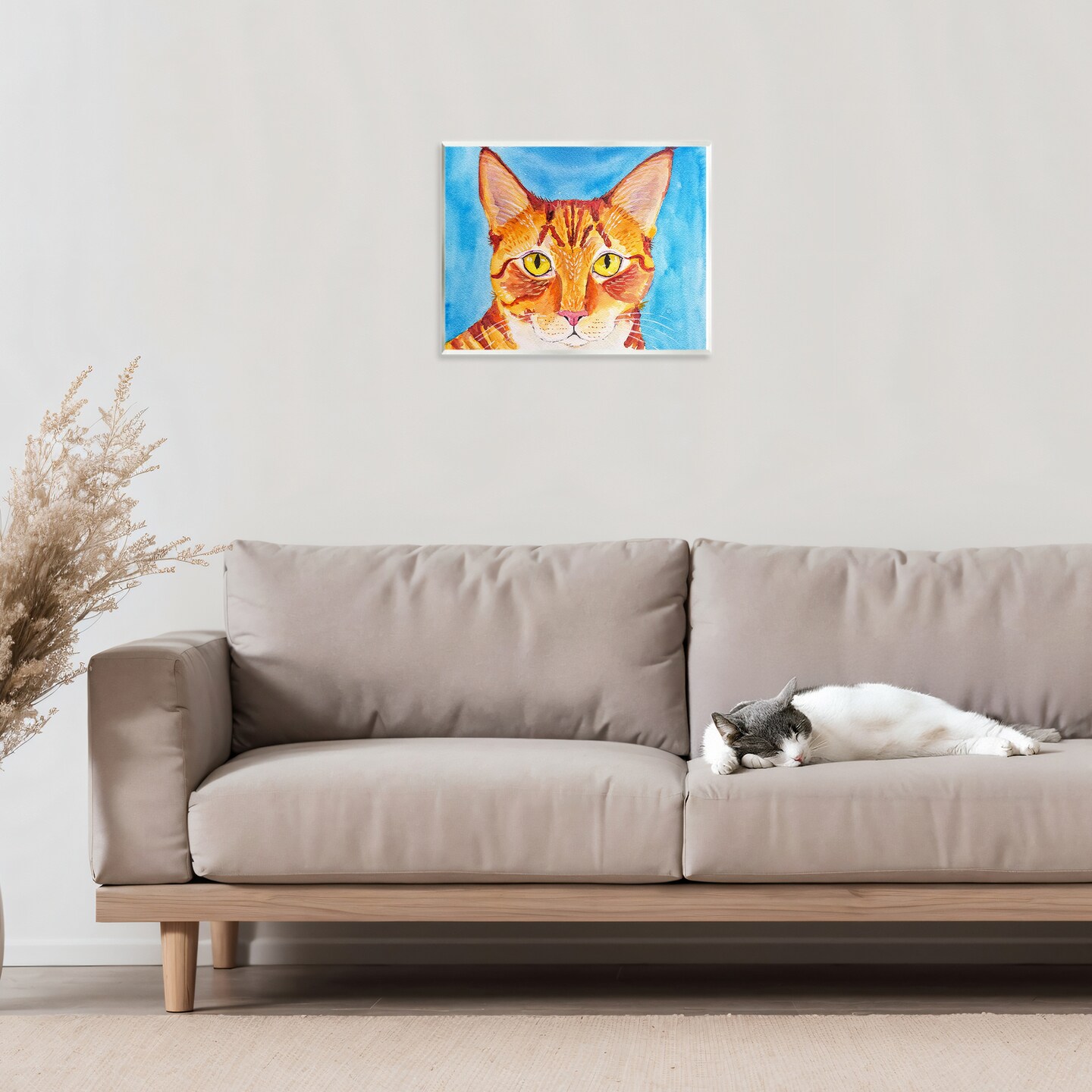 Stupell Industries Bold Orange Cat on Blue Wall Plaque, design by Tatiana Roberts