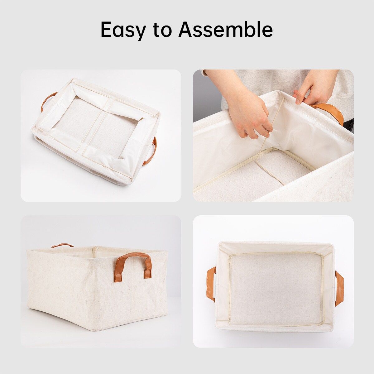VUSIGN Non‑Woven Storage with Handle Medium Light Beige – 12.8″×10″×7.2″ Fabric Organizer Bin with Handles for Home & Closet (2-Pack)