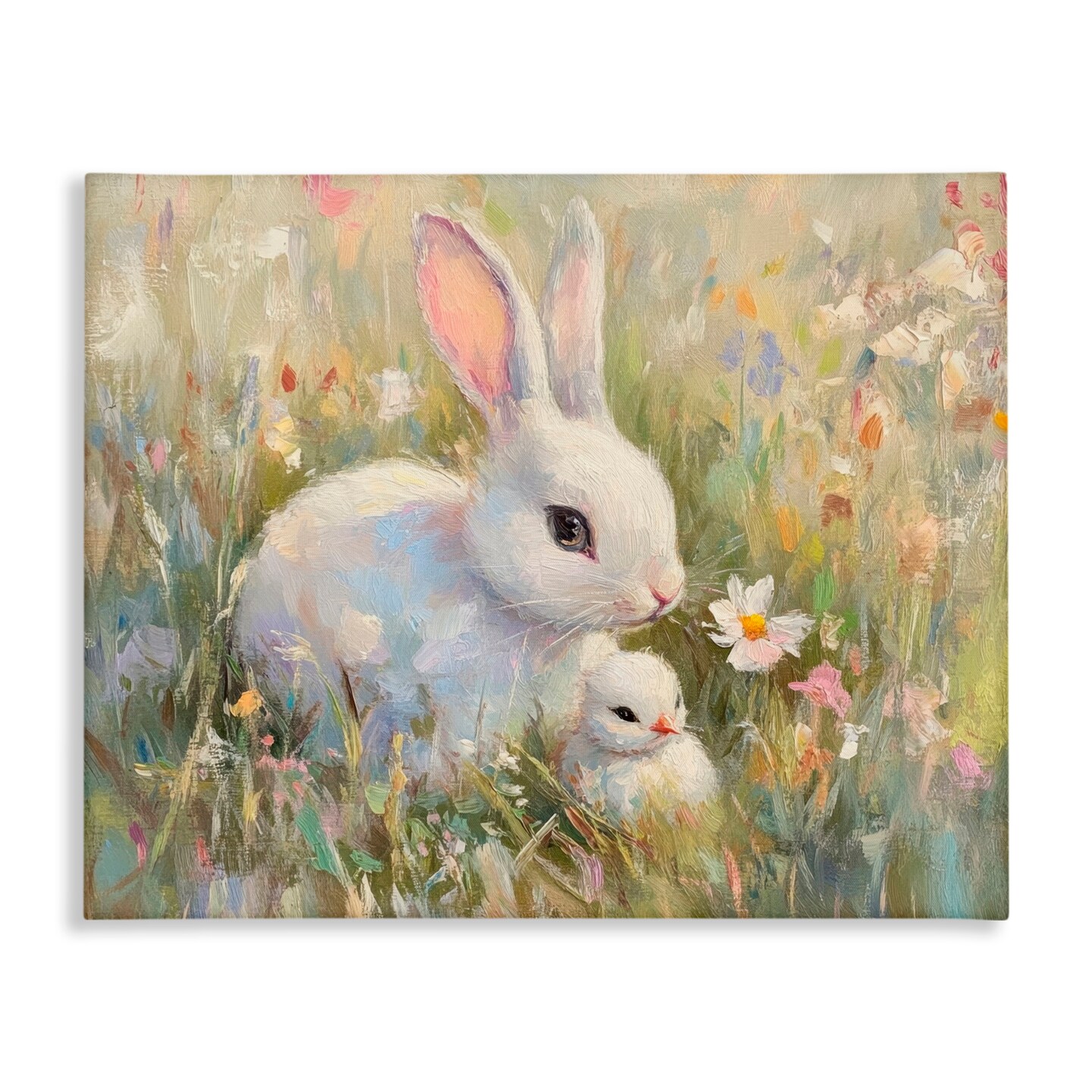Stupell Industries White Rabbit Easter and Flowers Canvas, design by Petal Prints Design