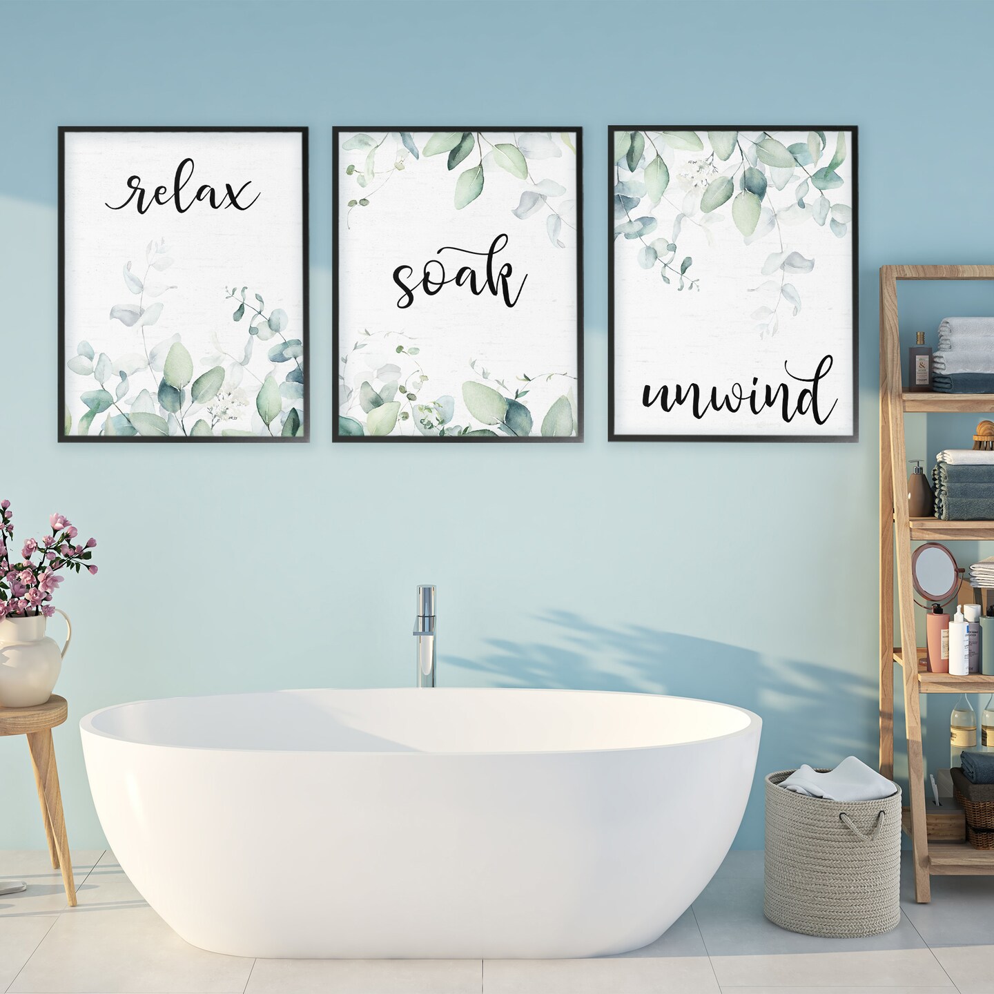 Stupell Industries Leafy Bathroom Herbs 3pc Framed Giclee Set, design by Lettered and Lined