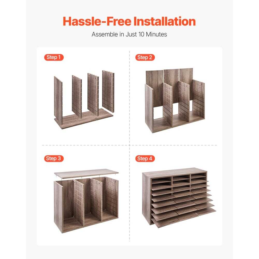 Wood Literature Organizer File Sorter with Removable Shelves Mailbox Slots for Office