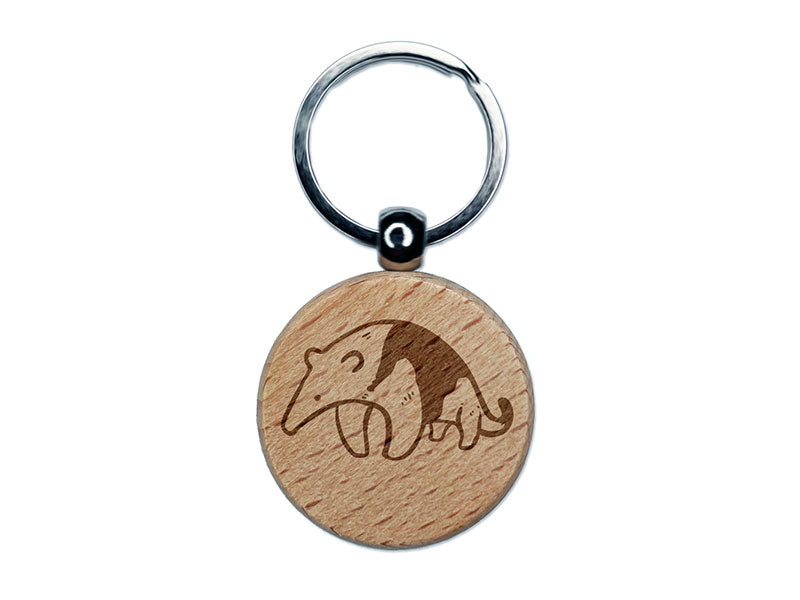 Collared Anteater Southern Tamandua Cute Animal Engraved Wood Round Keychain Tag Charm