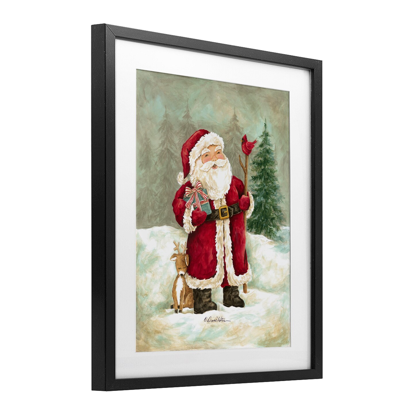 Stupell Industries Joyful Santa & Cuddling Reindeer Framed Print Under Glass, design by Diane Kater