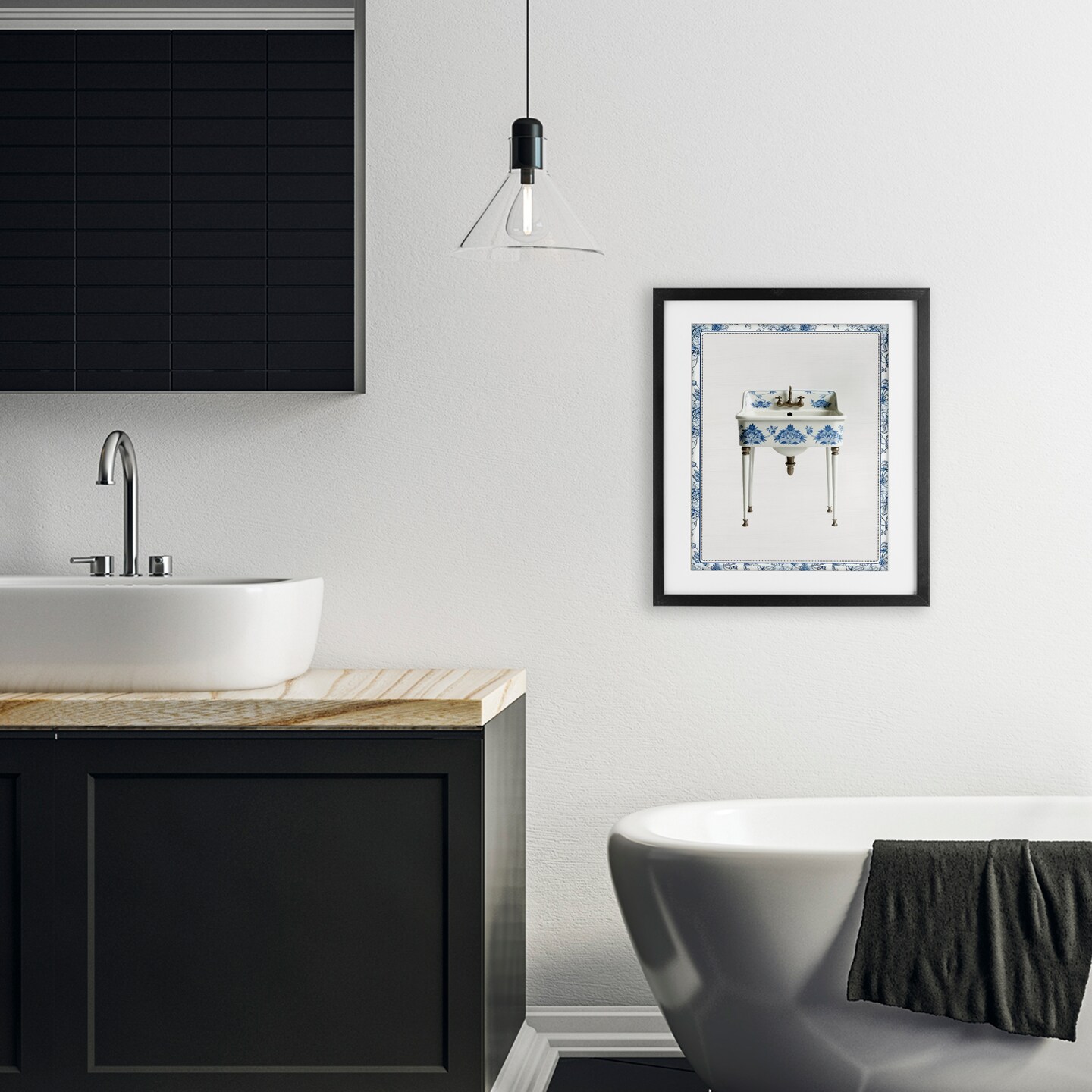 Stupell Industries Vintage Chinoiserie Sink Framed Print Under Glass, design by Lettered and Lined
