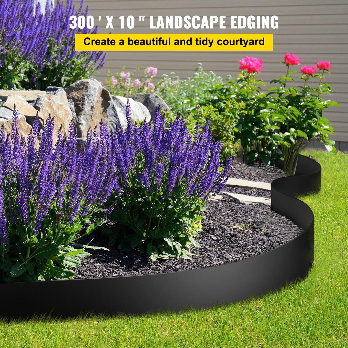 Black HDPE Garden Landscape Edging 10-Inch Flexible Lawn Border